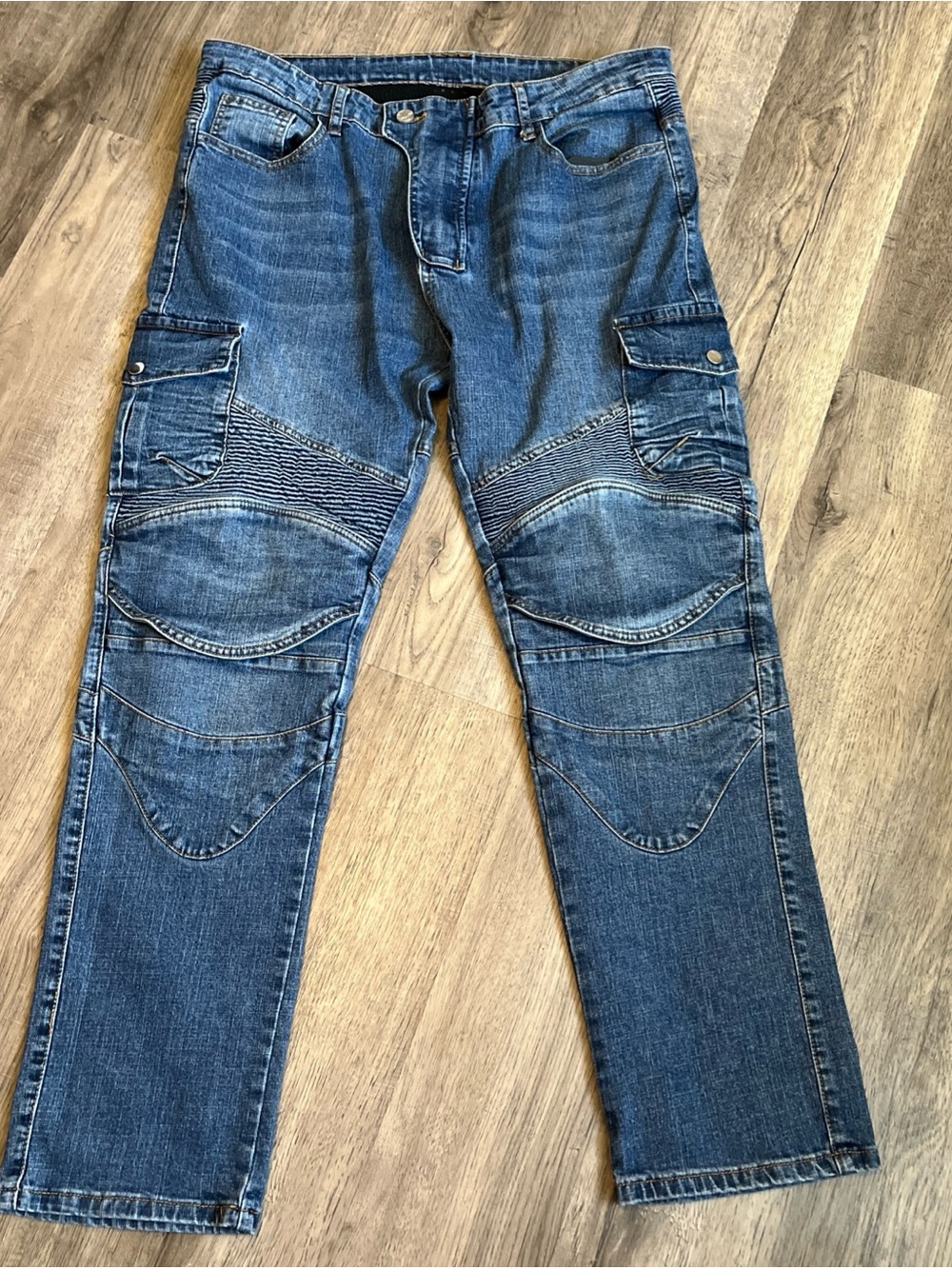 Men's Blue Denim Cargo Biker Jeans 2XL